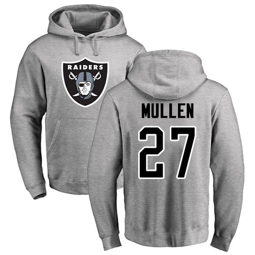 Men Oakland Raiders Ash Trayvon Mullen Name and Number Logo NFL Football #27 Pullover Hoodie Sweatshirts